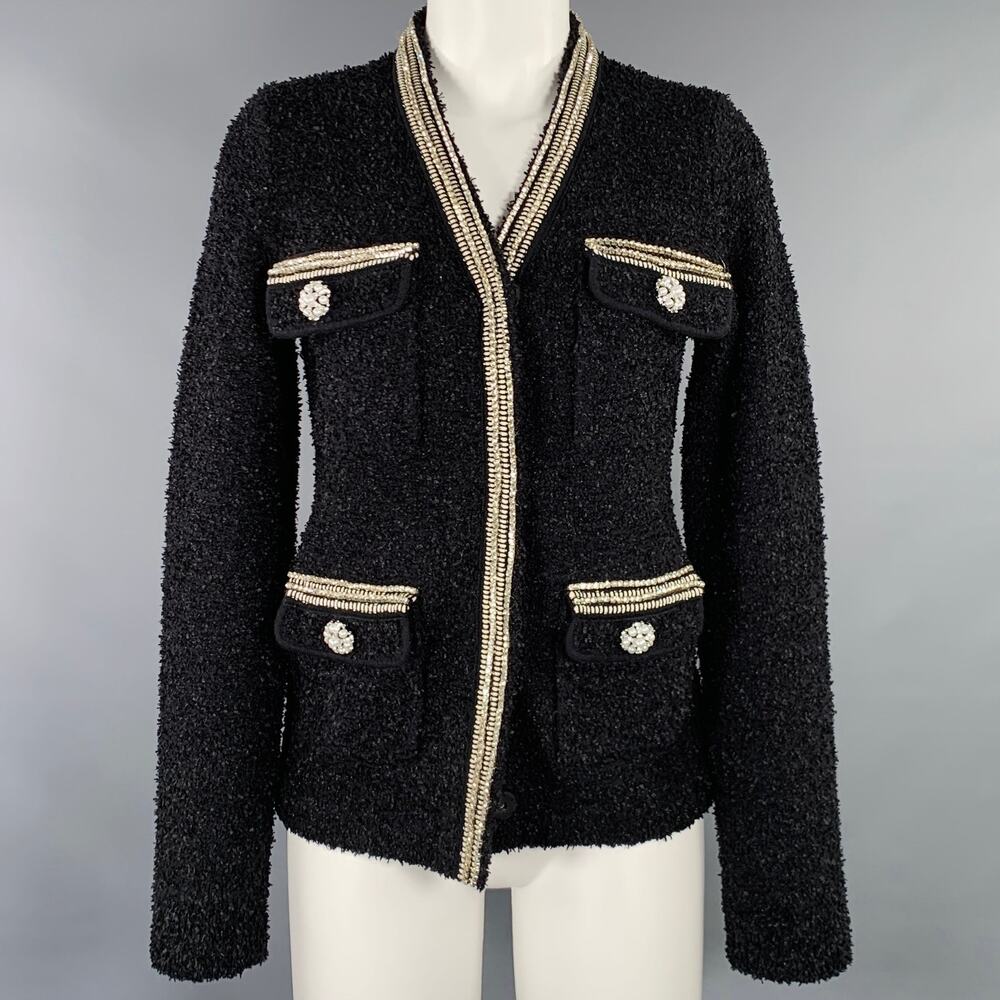 SELF-PORTRAIT Size S Black Silver White Polyamide Blend Knit Cardigan